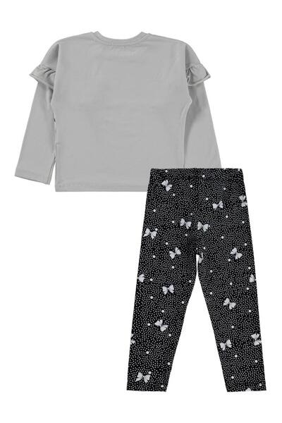 Civil Girls Bow Printed 2-5 Years Old Set - Gray 4-5 Years Old