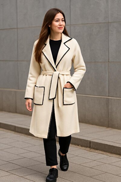 MAY MARA Women's Choban Stitch Detailed Pocket Long Knitting Cardigan