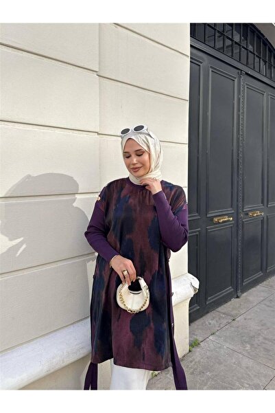 KULVAR TREND 283 Yan Ve Omuzları Metal Düğmeli Kupra Panço Mor