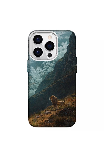 Turkuaz iPhone 13 Pro Compatible Lion Mountain Design Luxury Silicone Case