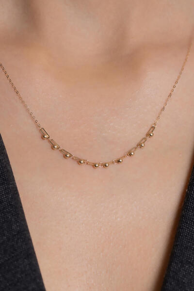 Bayar Gold 14 Ayar Altın Ataş Zincir Topçik Kolye + 4 cm Uzatmalı