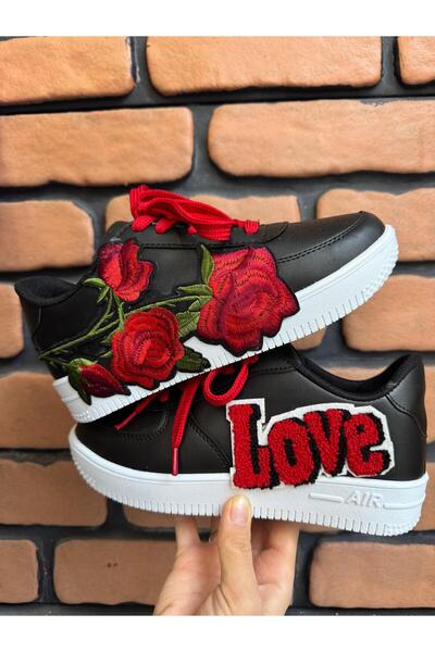 MECH BUTİK Pantofi sport pentru femei alb-negru cu model trandafir și dragost...