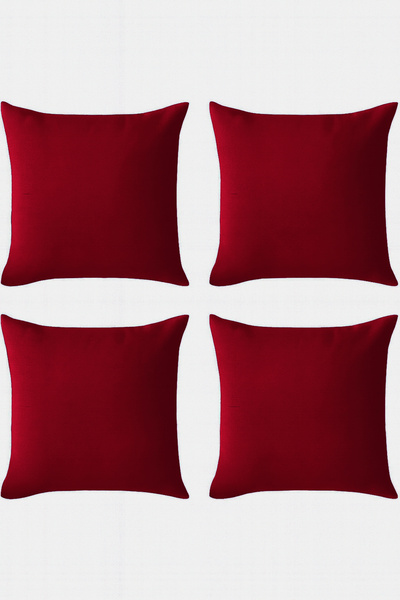 De'Vor Kırmızı Kırlent Kılıfı 4'lü Set - Gizli Fermuarlı - Kadife Dokulu - Yı...