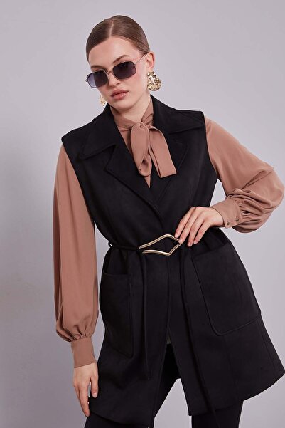 Levidor Black Suede Vest with Belt Detail