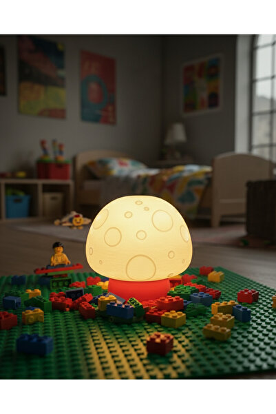 Elana Design Mumi Mantar Abajur - Abajur ve Çocuk Gece Lambası - Kırmızı