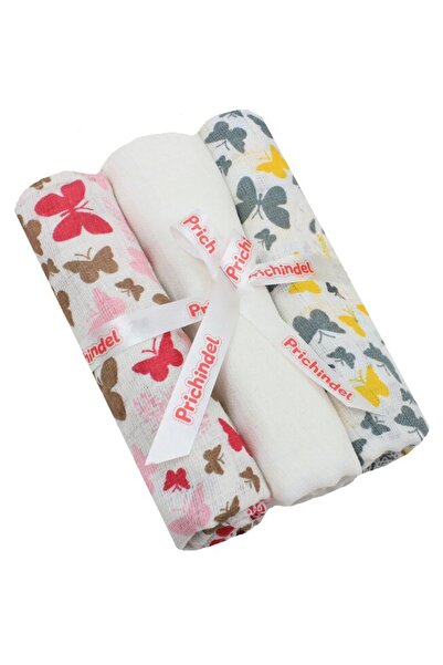 PRICHINDEL Set de 3 scutece de muselină, fluture galben și roz, 75 x 70 cm