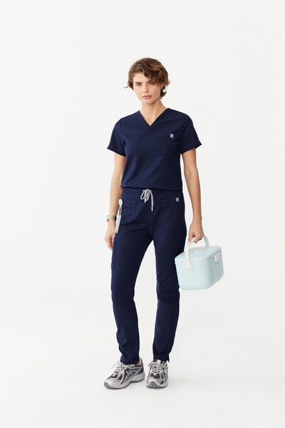 SAR UNIFORM Genom Navy Blue V-Neck Stretch Fabric Nurse and Doctor Uniform Se...
