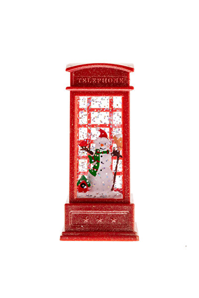 Generic Christmas Ornament Phone Booth Table Top with Lights & Music 5.2x5.2x12CM