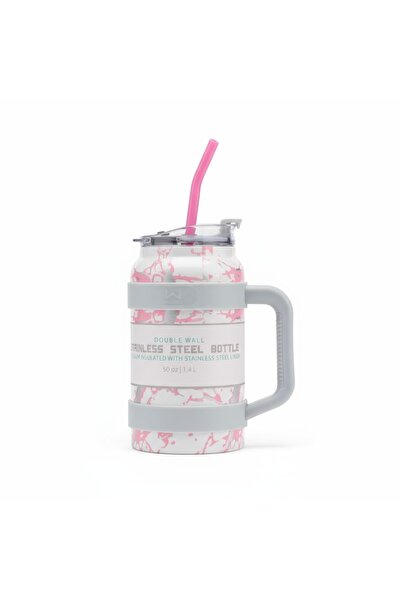 Double Wall قارورة ستانلس ستيل معزولة بقبضة وغطاء شفّاف وشفاط — سعة كبيرة بتص...