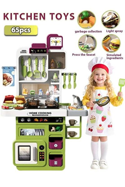 Generic Children's Kitchen Playset with Sound & Light, Steam Stove, Sink, Play Food – Green