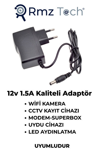 RMZTECH 12v1.5a Plastik Adaptör | Modem SüperBox | Wifi Kamera | Kayıt Cihazı | Led Şerit Uydu Cihazı Uyumlu