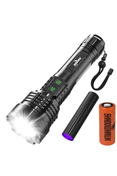 SHADOWHAWK Set lanternă tactică LED cu mini UV, aluminiu, 20000 lm, focalizare reglabilă, reîncărcabilă