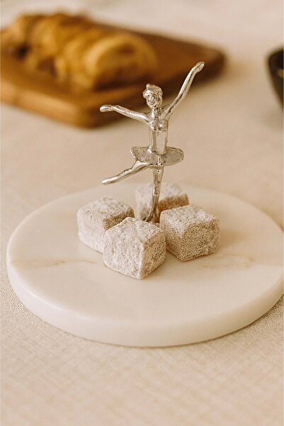 Jenisa Silver Ballerina Decorated Marble Turkish Delight Bowl – Serving, Dessert & Dragee Presentation Plate