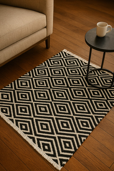 Mubarak Ali and Son سجادة هندية منسوجة يدويًا مصنوعة من القطن بنسبة 100%