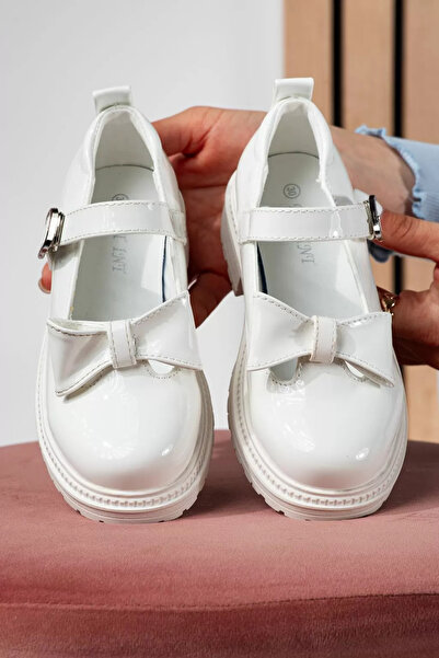 Zaira Pantofi casual copii albi din piele ecologica lacuita Adina #21263 - 35