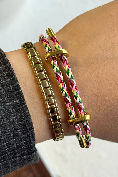 Leo'Stone Adjustable Women's Knitted Rope Bracelet with Steel Detail