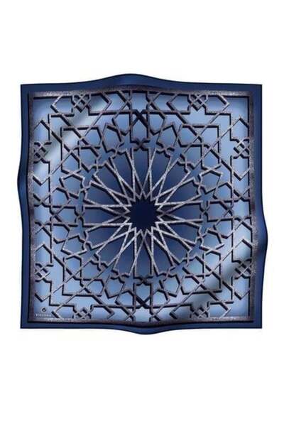 Vissona Tivil Silk Scarf 8376 - 0030 Blue Navy Blue Geometric Pattern
