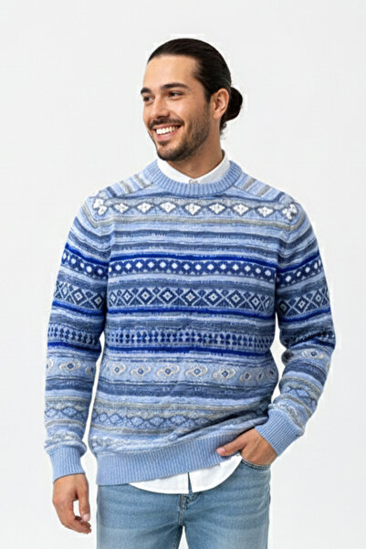 Pulltonic Erkek Bisiklet Yaka Etnik Desenli Kazak