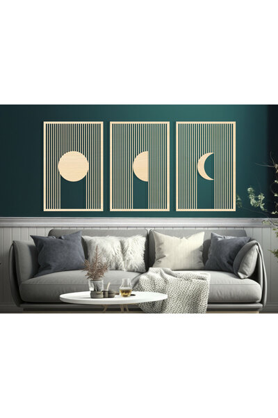 KEYWEL 3 Parça Modern Minimalist Çizgisel Ahşap Tablo Seti | Dekoratif MDF