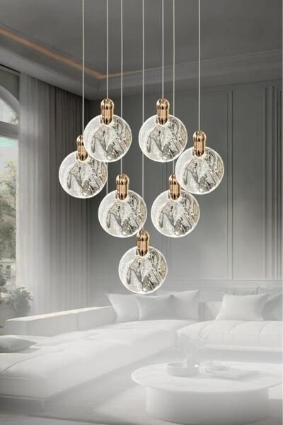 Eray Aydınlatma 8002-6+1 7li Sarkıt Gold Led Avize