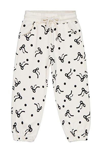 Civil Girls Bow Patterned 2-5 Years Old Sweatpants - Ecru 3-4 Years Old