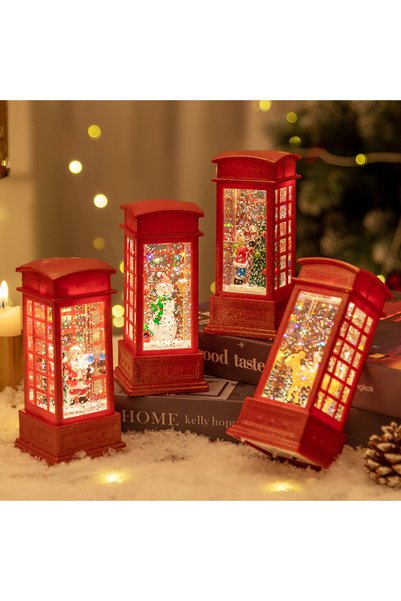 Generic Christmas Ornament Phone Booth Table Top with Lights & Music 5.2x5.2x12CM