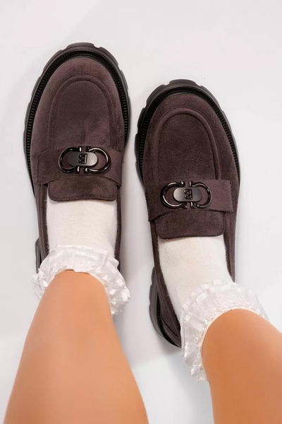 Zaira Pantofi casual dama gri din piele ecologica intoarsa Yasemin #21829