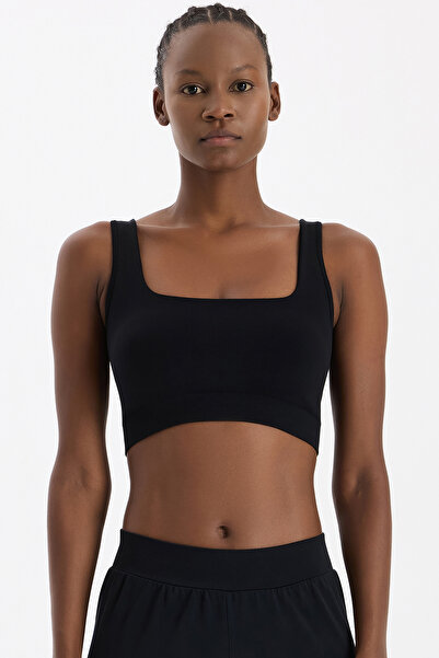 COMEUP U-Neck Thick Strap Padded Sports Bra Black
