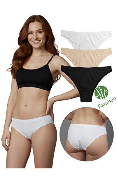 Hmd 3-Piece Women's Bamboo White, Black, Nude Panties Set Flexible and Soft
