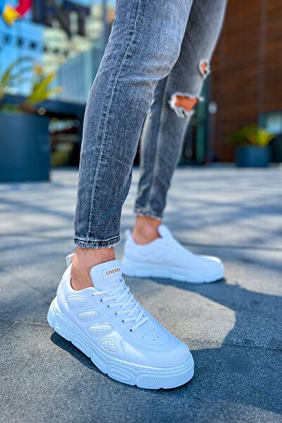 Lucy Shoes حذاء رياضي رجالي YG105 Cronus برباط يومي من الجلد CBT - أبيض