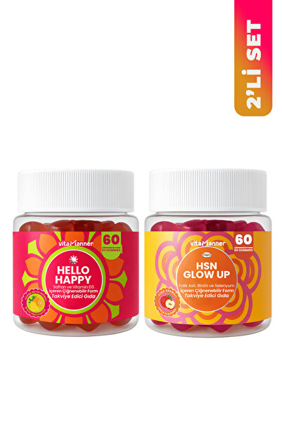 Vitamanner Hello Happy & HSN Glow Up 2’li Gummy Çiğnenebilir Takviye Seti