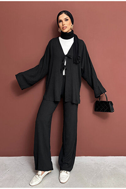 XELA Women's Tie-Up Tunic with Elastic Waist Pants Bottom Top Set