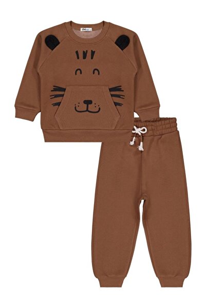 Civil Boys Kangaroo Pocket 2-5 Years Old Tracksuit Set - Brown 3-4 Years Old