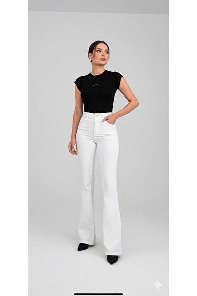 NWC Angel Stretch Fabric Women's White Super High Flared Denim Pants