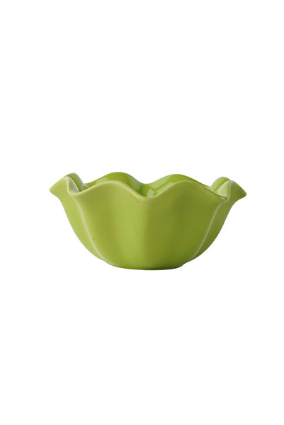 SQUALO Round porcelain bowl with wavy edges – green color