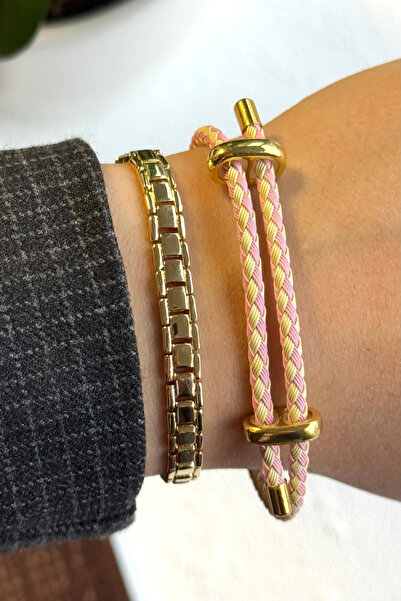 Leo'Stone سوار نسائي محبوك قابل للتعديل بتفاصيل فولاذية