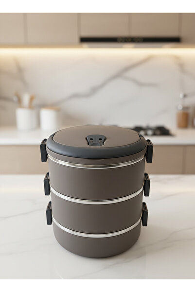 YAZICI Freshbox 3 Katlı Yemek Termosu Sefer Tası 1,8 Lt Koyu Kahverengi (CAPPUCİNO) TR'de Tek Renk