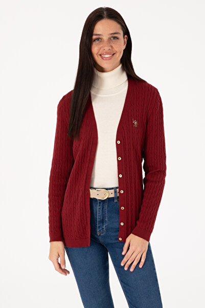 U.S. Polo Assn. كارديجان تريكو أساسي باللون العنابي للنساء 50317682-VR014