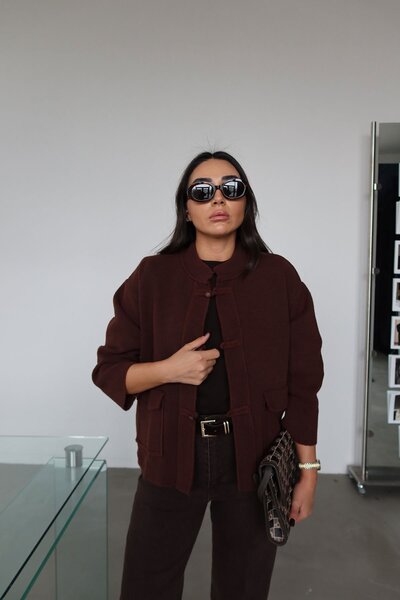 Özge Özgenç Hakim Collar Double Pocket Buttoned Cardigan