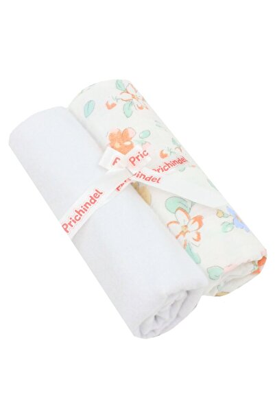 PRICHINDEL Set de 2 scutece, muselină și finețe, flori roz, 80 x 67 cm, alb