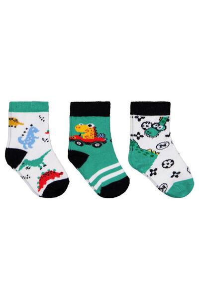 Civil Baby Dinazor 3'lü 6-18 Ay Bebek Erkek Çorap Set - Standart 12 Ay