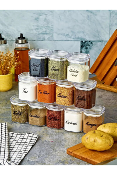 Tasarım Evi مجموعة من 12 وعاء توابل أكريليك شفاف سعة 200 مل