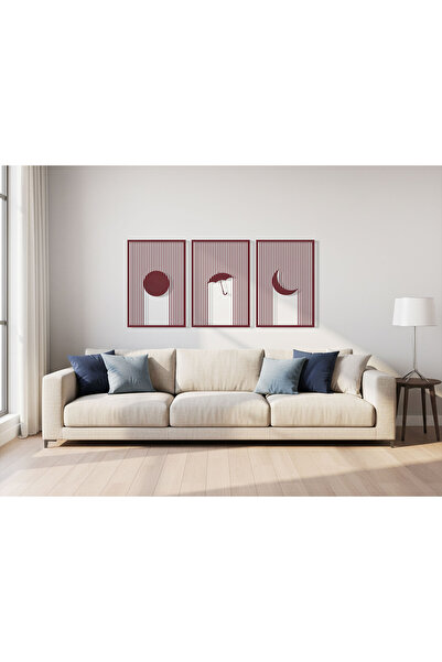 KEYWEL 3 Parça Modern Minimalist Çizgisel Ahşap Tablo Seti | Dekoratif MDF