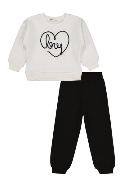 Civil Girls طقم بدلة رياضية مطرزة بتصميم قلب للأعمار من 2 إلى 5 سنوات - لون إ...