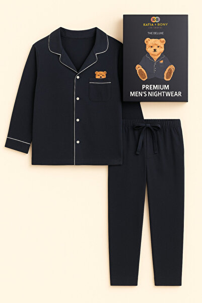 Katia&Bony Ανδρικό σετ πιτζάμες με σχέδιο Teddy σε κουτί σε μπλε ναυτικό