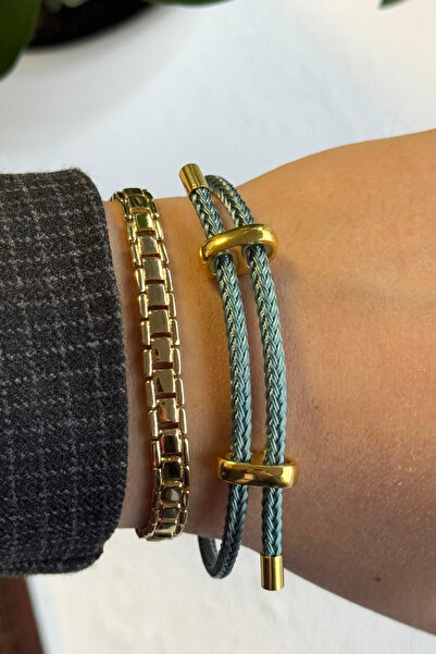 Leo'Stone Adjustable Women's Knitted Rope Bracelet with Steel Detail