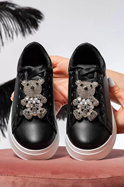 Zaira Μαύρα παιδικά πάνινα παπούτσια από οικολογικό δέρμα Mara #21258 - 35