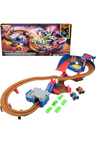 Monster Jam Supercharge Speedway Playset - Includes Megalodon & El Toro Loco,...