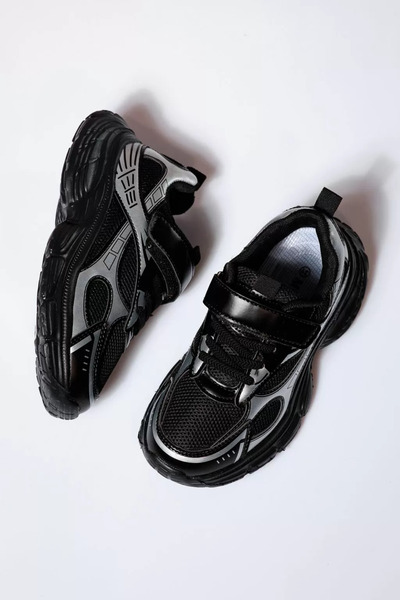 Zaira Μαύρα παιδικά πάνινα παπούτσια από υφασμάτινο υλικό Ana2 #21133 - 36