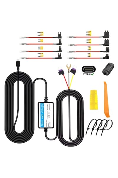 IdealTI Kit cablu de alimentare USB-C pentru cameră auto — monitorizare parcare 24h, 8 siguranțe, CC 12-24V